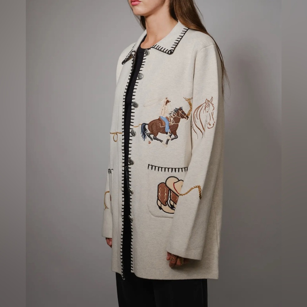 Western Embroidered Button-Up Jacket. blue b - Picture 3 of 13